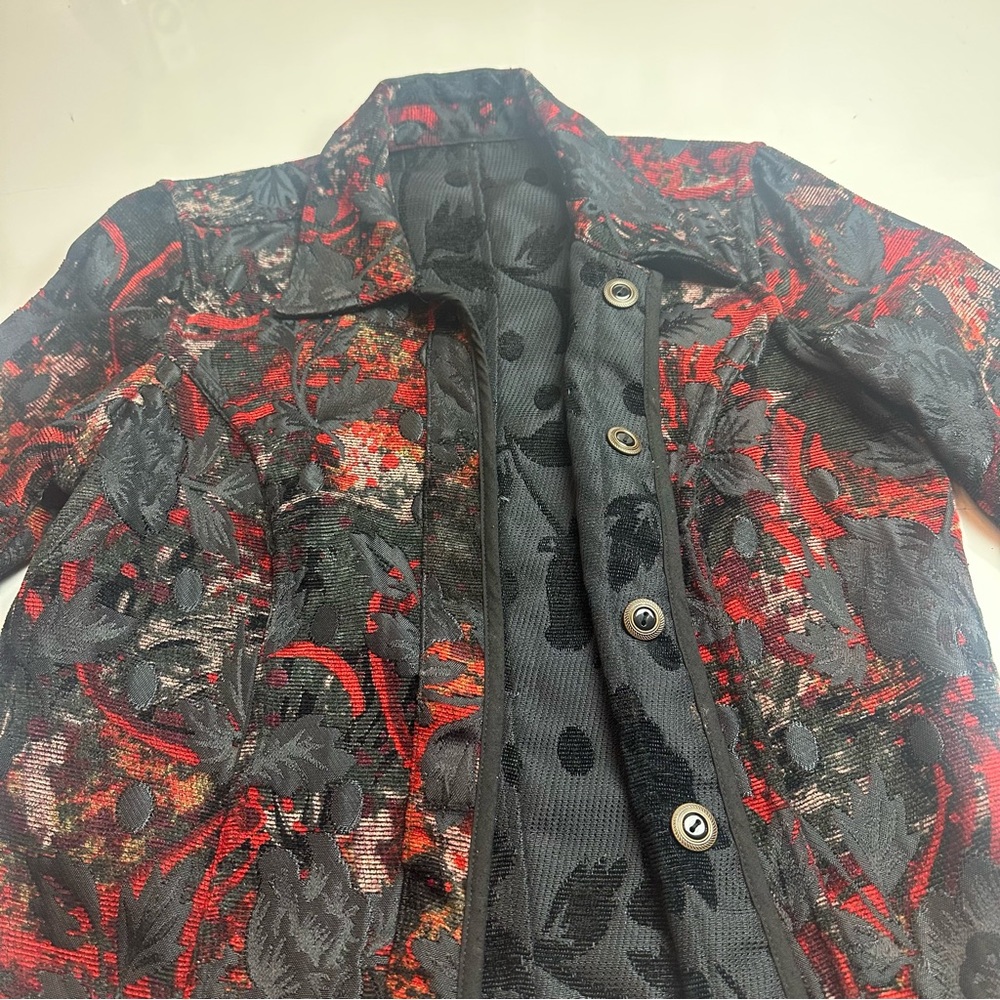 Black Crimson Brocade Tapestry Jacket | Gothic Romantic Artwear Coat - Picture 1 of 10